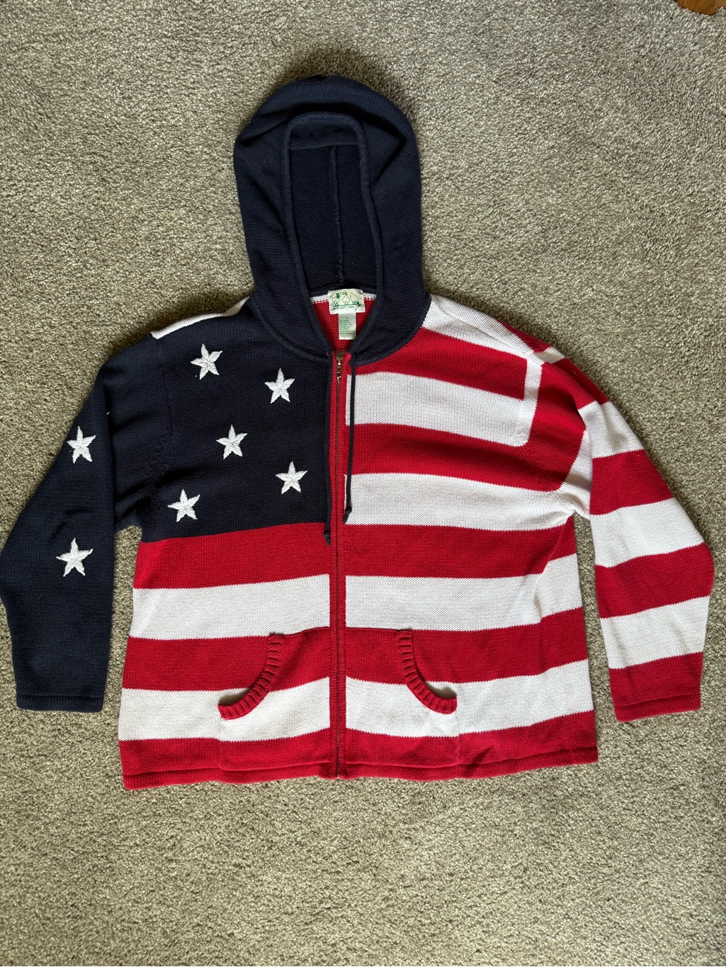 The Quacker Factory Patriotic Stars And Stripes Zipup Hoodie Size Xl